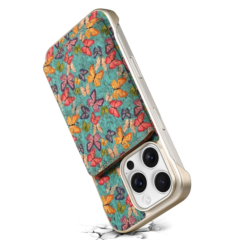 For iPhone 16 Pro Max Magnetic Case Compatible with MagSafe Pattern Print PU + PC Phone Cover with Card Holder - Butterfly Blue