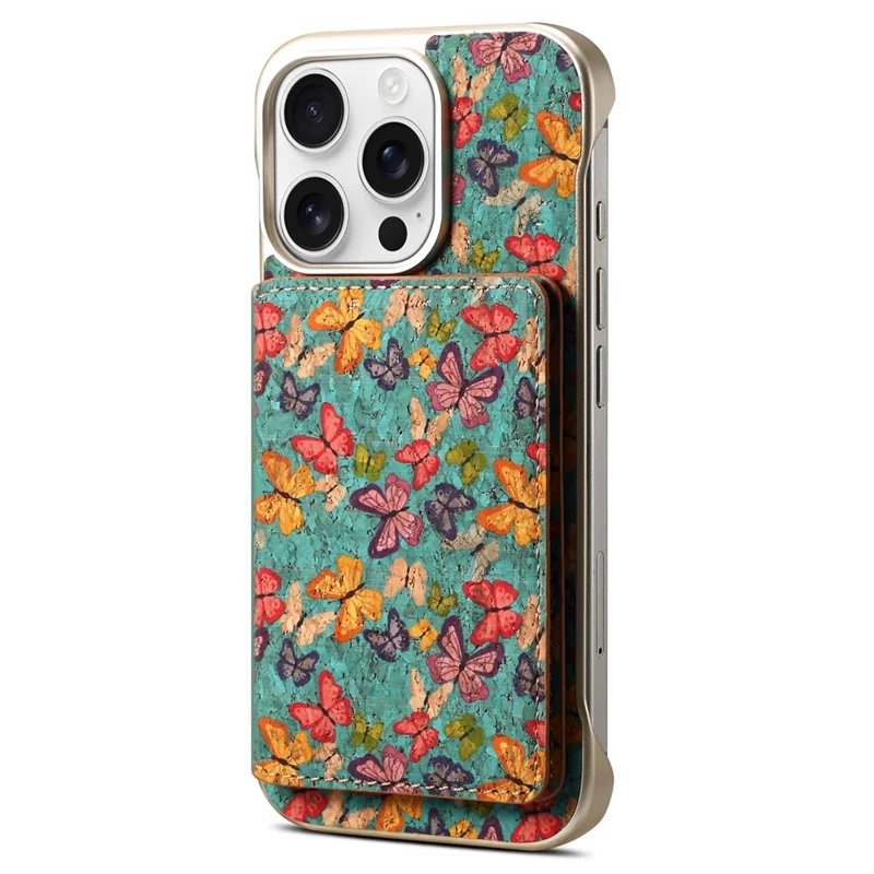 For iPhone 16 Pro Max Magnetic Case Compatible with MagSafe Pattern Print PU + PC Phone Cover with Card Holder - Butterfly Blue