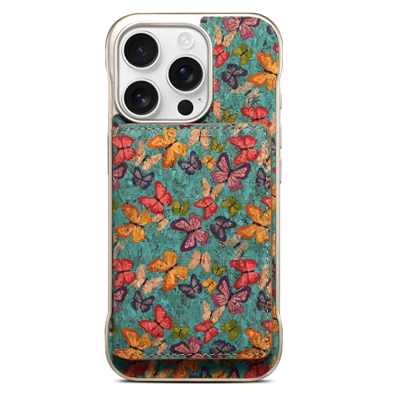 For iPhone 16 Pro Max Magnetic Case Compatible with MagSafe Pattern Print PU + PC Phone Cover with Card Holder - Butterfly Blue