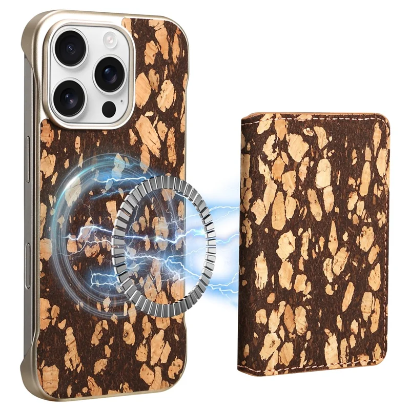 For iPhone 16 Pro Max Magnetic Case Compatible with MagSafe Pattern Print PU + PC Phone Cover with Card Holder - Black