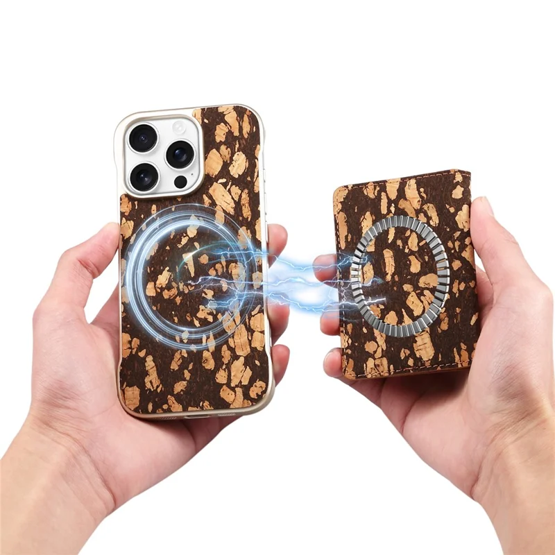 For iPhone 16 Pro Max Magnetic Case Compatible with MagSafe Pattern Print PU + PC Phone Cover with Card Holder - Black