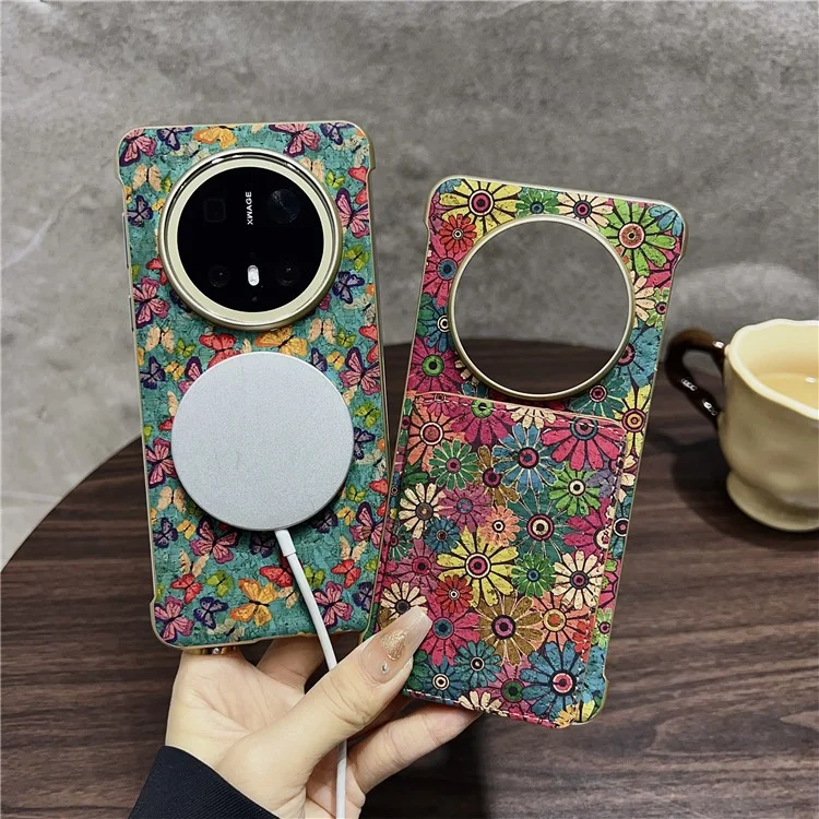 For Huawei Mate 70 Case Compatible with MagSafe Pattern Print PU + PC Phone Cover with Card Holder - Green