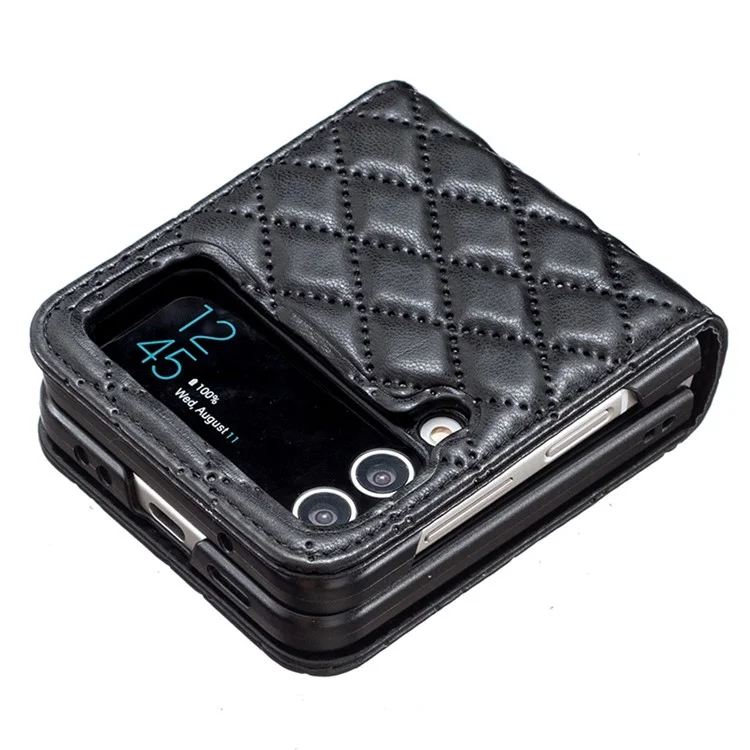 BINFEN COLOR per Samsung Galaxy Z Flip3 5G Custodia Telefonica in Pelle PU con Motivo a Rombi Stampato, Protettiva Antiurto - Nero