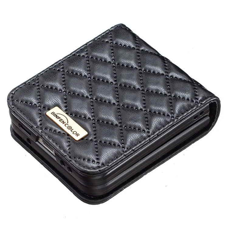 BINFEN COLOR per Samsung Galaxy Z Flip3 5G Custodia Telefonica in Pelle PU con Motivo a Rombi Stampato, Protettiva Antiurto - Nero