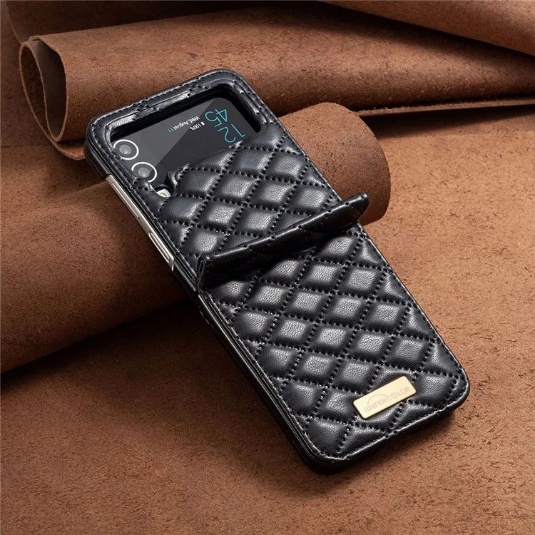 BINFEN COLOR per Samsung Galaxy Z Flip3 5G Custodia Telefonica in Pelle PU con Motivo a Rombi Stampato, Protettiva Antiurto - Nero
