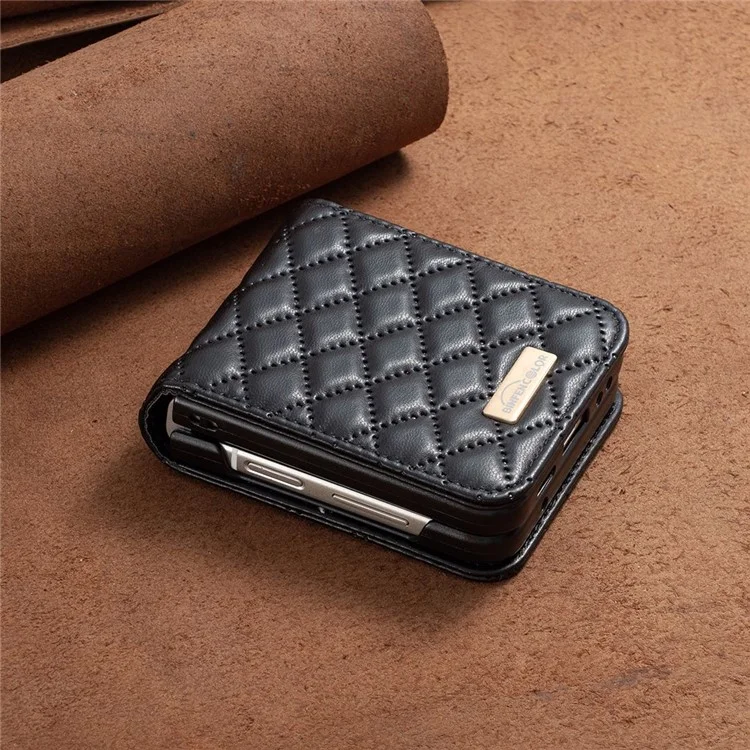 BINFEN COLOR per Samsung Galaxy Z Flip3 5G Custodia Telefonica in Pelle PU con Motivo a Rombi Stampato, Protettiva Antiurto - Nero