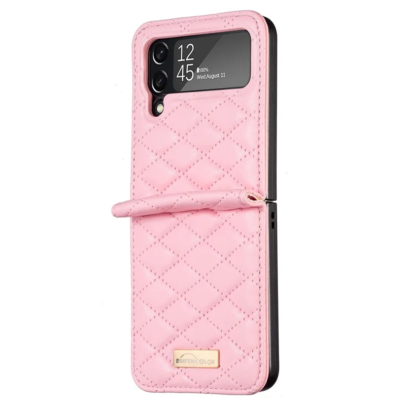 BINFEN COLOR para Samsung Galaxy Z Flip3 5G Funda Protectora de Cuero Sintético con Diseño Rombical Estampado - Rosa