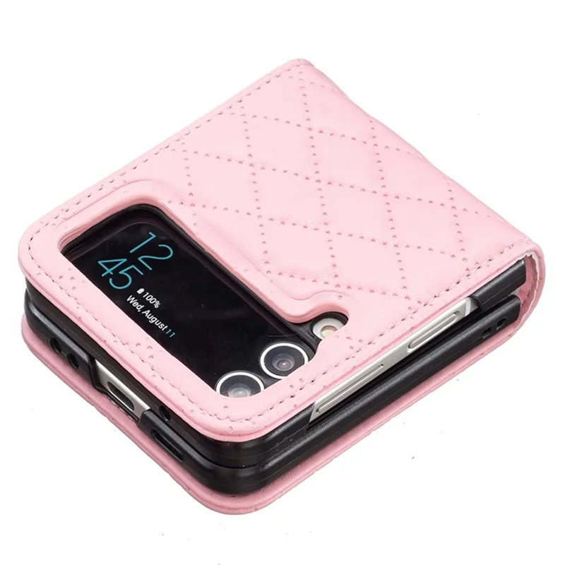 BINFEN COLOR para Samsung Galaxy Z Flip3 5G Funda Protectora de Cuero Sintético con Diseño Rombical Estampado - Rosa