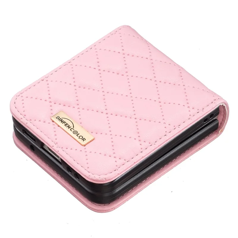 BINFEN COLOR para Samsung Galaxy Z Flip3 5G Funda Protectora de Cuero Sintético con Diseño Rombical Estampado - Rosa
