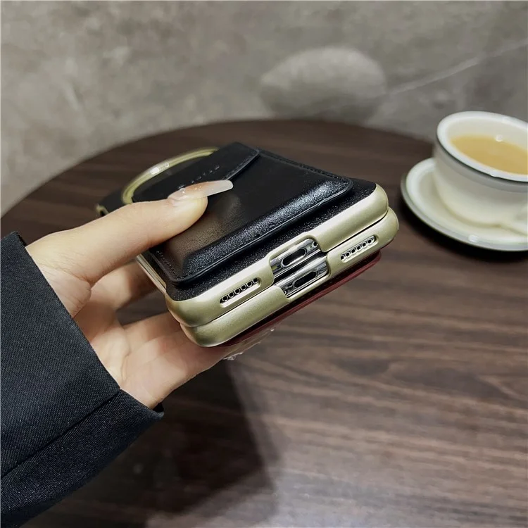 DENIOR For Huawei Mate 70 Magnetic Case Genuine Cow Leather PC Kickstand Phone Cover with Card Holder - Black