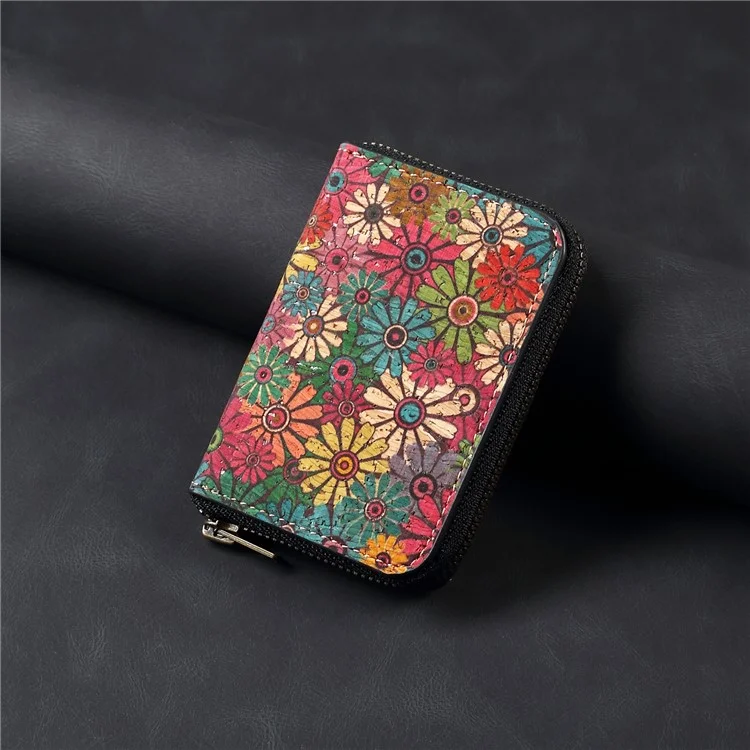 V16 Magnetischer Kartenetui kompatibel mit MagSafe mit Blumenmuster, Reißverschlusstasche und Ständer für Handy - Grün