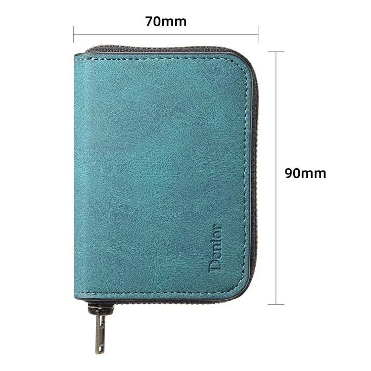 DENIOR V17 Zipper Card Case Compatible with MagSafe Skin Touch Leather Phone Card Holder Stand - Blue