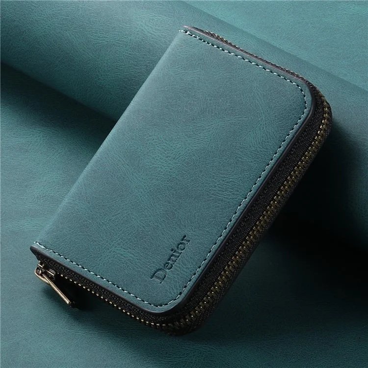 DENIOR V17 Zipper Card Case Compatible with MagSafe Skin Touch Leather Phone Card Holder Stand - Blue