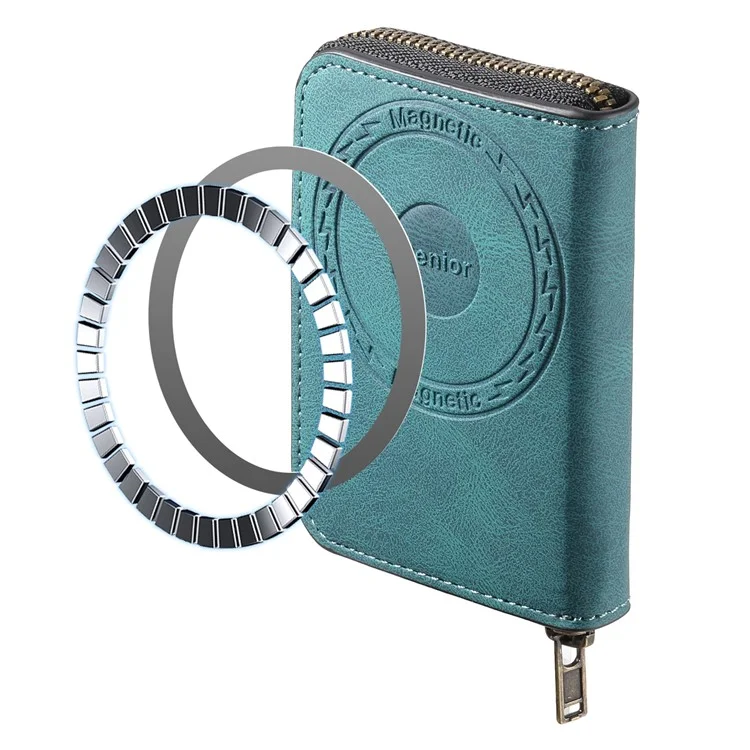 DENIOR V17 Zipper Card Case Compatible with MagSafe Skin Touch Leather Phone Card Holder Stand - Blue