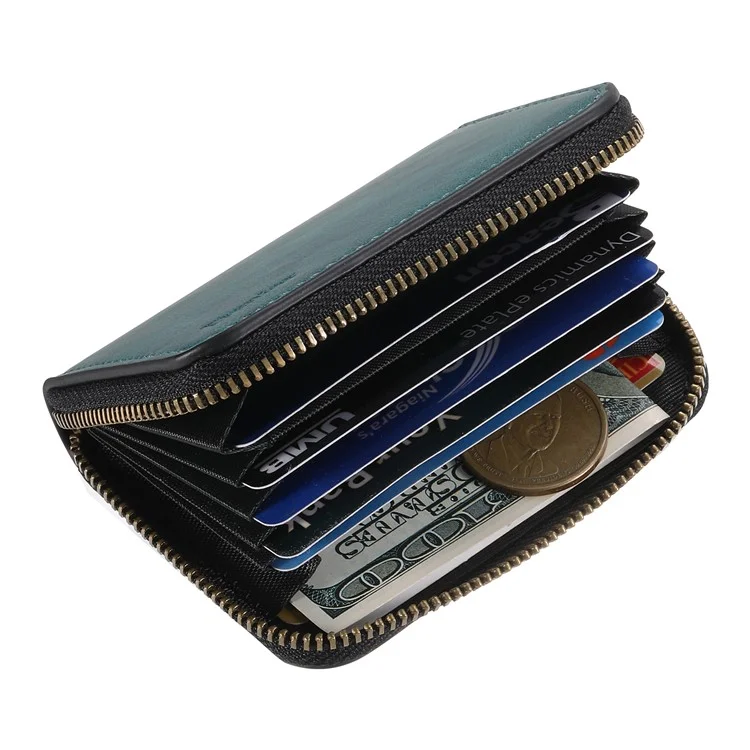 DENIOR V17 Zipper Card Case Compatible with MagSafe Skin Touch Leather Phone Card Holder Stand - Blue