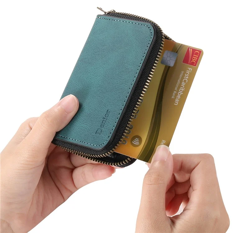 DENIOR V17 Zipper Card Case Compatible with MagSafe Skin Touch Leather Phone Card Holder Stand - Blue