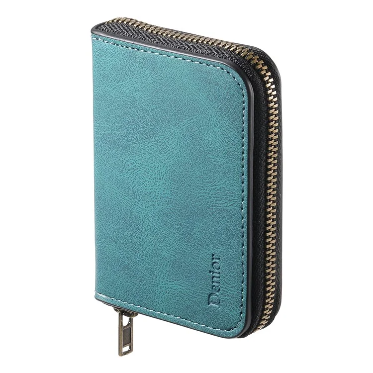 DENIOR V17 Zipper Card Case Compatible with MagSafe Skin Touch Leather Phone Card Holder Stand - Blue