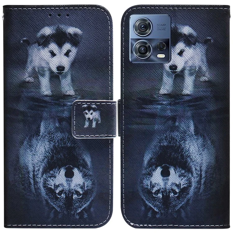Per Motorola Moto S30 Pro 5G / Edge 30 Fusion 5G PU Petura Polletto Pielle Portabile Copertura Eleggio di Straglit Alle Telefono Coperchio - Cane e Lupo