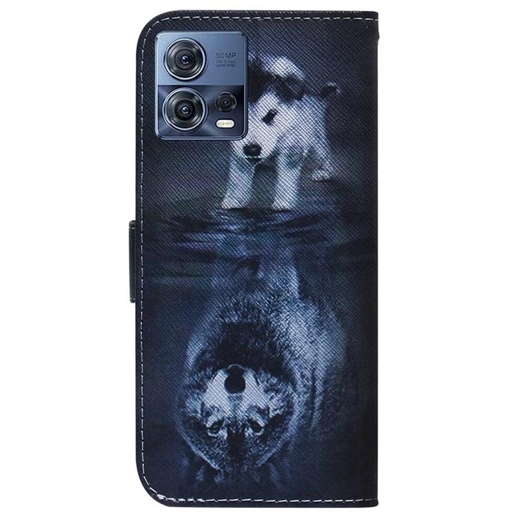Per Motorola Moto S30 Pro 5G / Edge 30 Fusion 5G PU Petura Polletto Pielle Portabile Copertura Eleggio di Straglit Alle Telefono Coperchio - Cane e Lupo