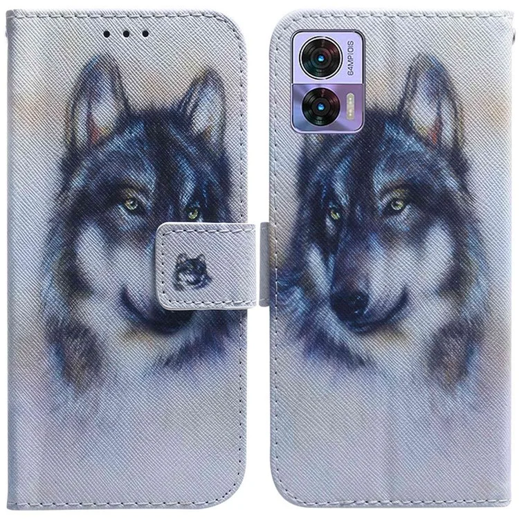 Für Motorola Edge 30 Neo 5G Muster Druck PU Leder Magnetic Clasp Ständer Hülle Anti-drop-telefon Brieftasche Abdeckung - Wolf