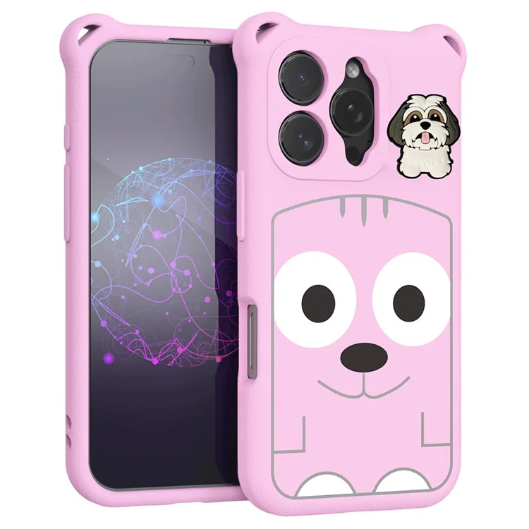 Für iPhone 16 Pro Max Hülle Cartoon Hund EVA Stoßfest Handyhülle mit Kameraobjektiv Abdeckung - Pink