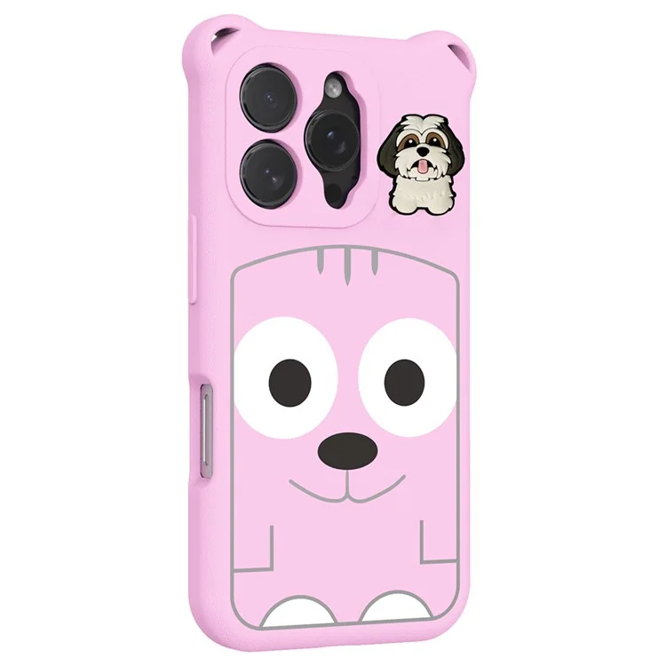 Für iPhone 16 Pro Max Hülle Cartoon Hund EVA Stoßfest Handyhülle mit Kameraobjektiv Abdeckung - Pink