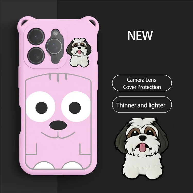 Für iPhone 16 Pro Max Hülle Cartoon Hund EVA Stoßfest Handyhülle mit Kameraobjektiv Abdeckung - Pink