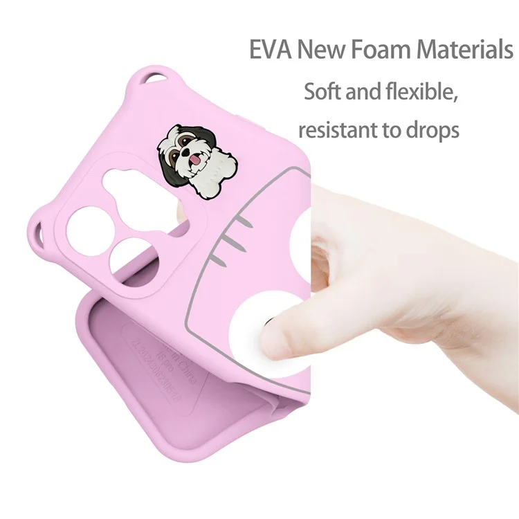 Für iPhone 16 Pro Max Hülle Cartoon Hund EVA Stoßfest Handyhülle mit Kameraobjektiv Abdeckung - Pink