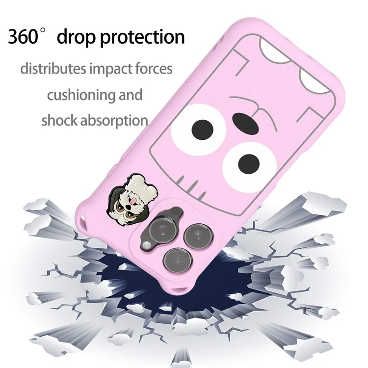 Für iPhone 16 Pro Max Hülle Cartoon Hund EVA Stoßfest Handyhülle mit Kameraobjektiv Abdeckung - Pink