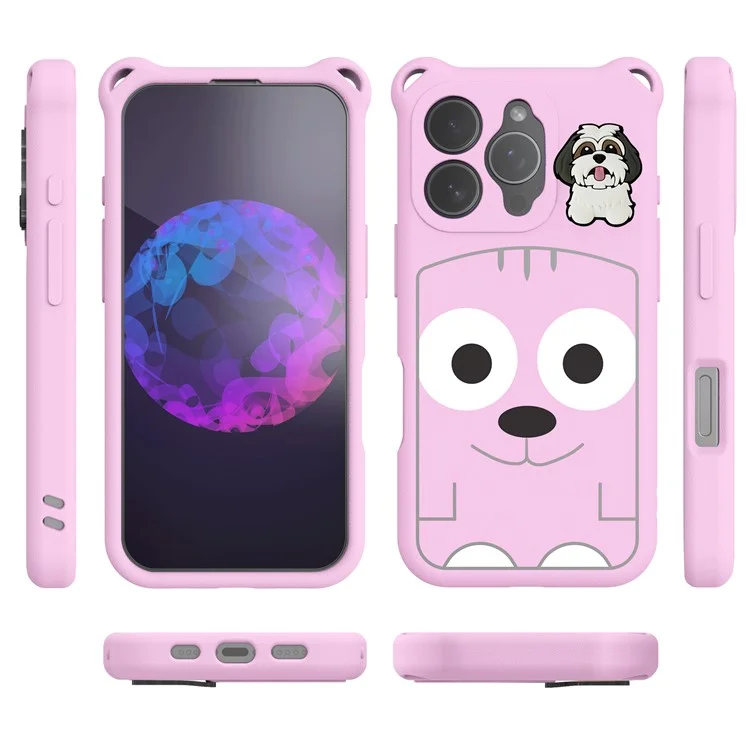 Für iPhone 16 Pro Max Hülle Cartoon Hund EVA Stoßfest Handyhülle mit Kameraobjektiv Abdeckung - Pink