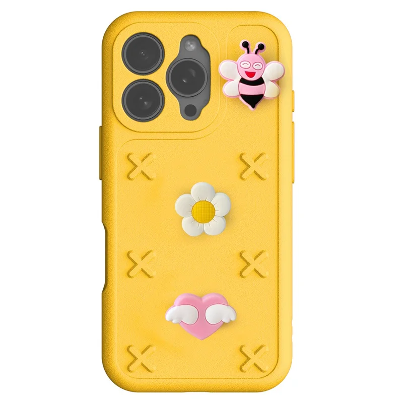 For iPhone 16 Pro Case Butterfly Floral Series 3D Pattern EVA Anti Drop Phone Cover - Yellow
