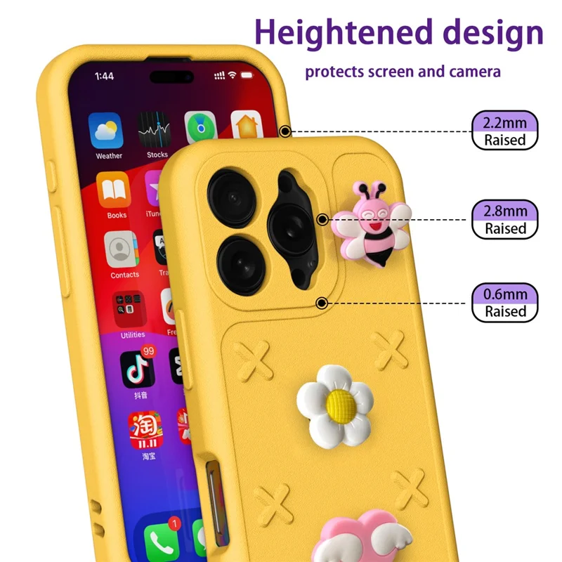 For iPhone 16 Pro Case Butterfly Floral Series 3D Pattern EVA Anti Drop Phone Cover - Yellow