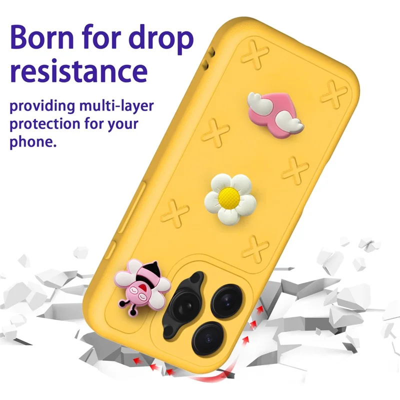 For iPhone 16 Pro Case Butterfly Floral Series 3D Pattern EVA Anti Drop Phone Cover - Yellow