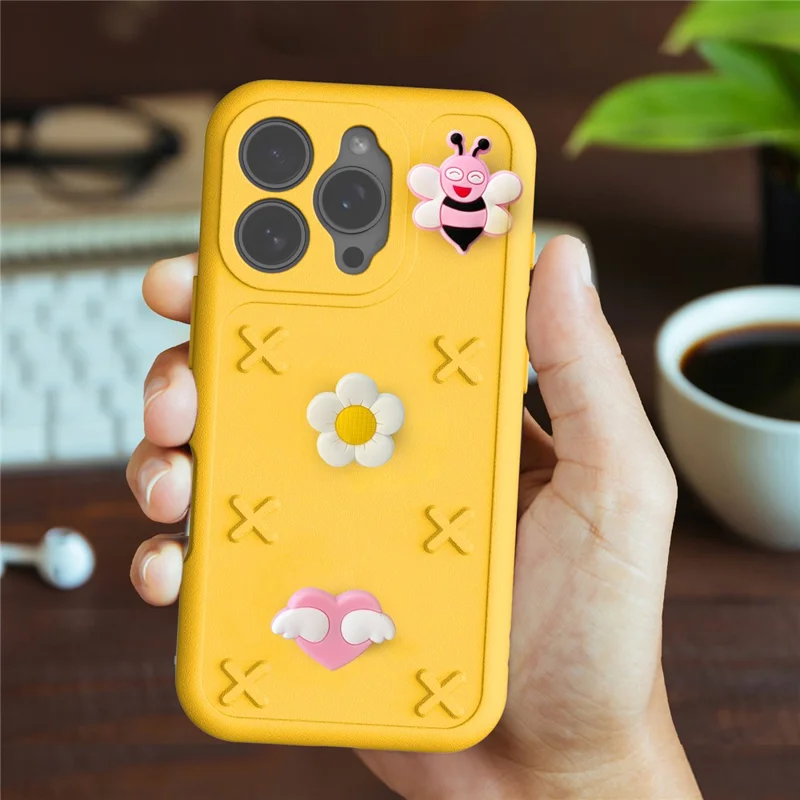 For iPhone 16 Pro Case Butterfly Floral Series 3D Pattern EVA Anti Drop Phone Cover - Yellow