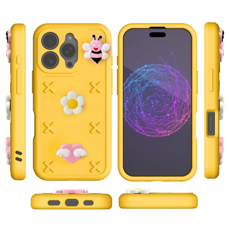 For iPhone 16 Pro Case Butterfly Floral Series 3D Pattern EVA Anti Drop Phone Cover - Yellow
