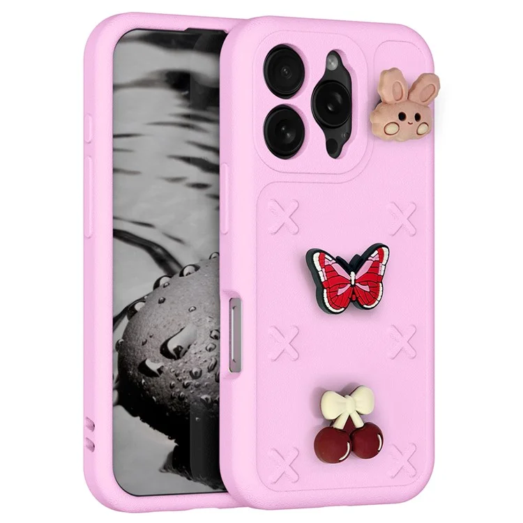 Capa para iPhone 16 Pro Max Série Floral de Borboleta Padrão 3D EVA Anti-queda - Rosa