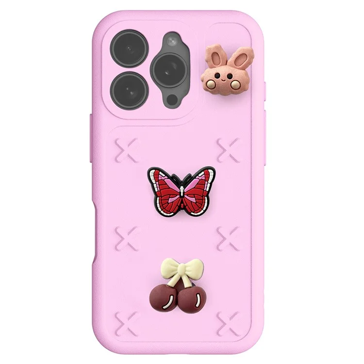 Capa para iPhone 16 Pro Max Série Floral de Borboleta Padrão 3D EVA Anti-queda - Rosa