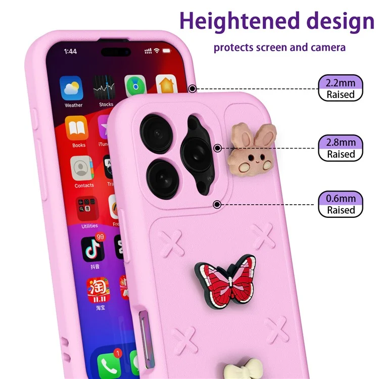 Capa para iPhone 16 Pro Max Série Floral de Borboleta Padrão 3D EVA Anti-queda - Rosa