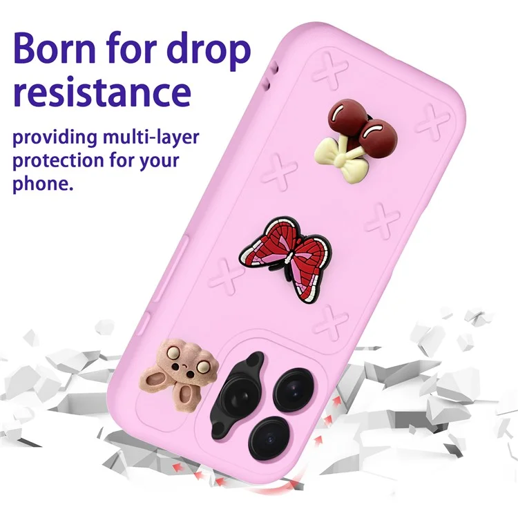 Capa para iPhone 16 Pro Max Série Floral de Borboleta Padrão 3D EVA Anti-queda - Rosa
