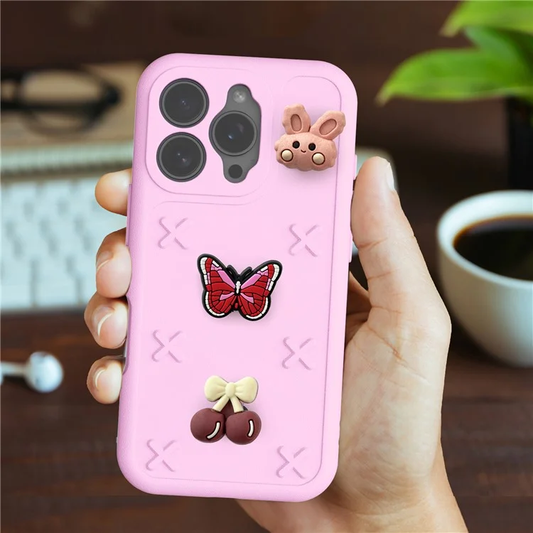 Capa para iPhone 16 Pro Max Série Floral de Borboleta Padrão 3D EVA Anti-queda - Rosa