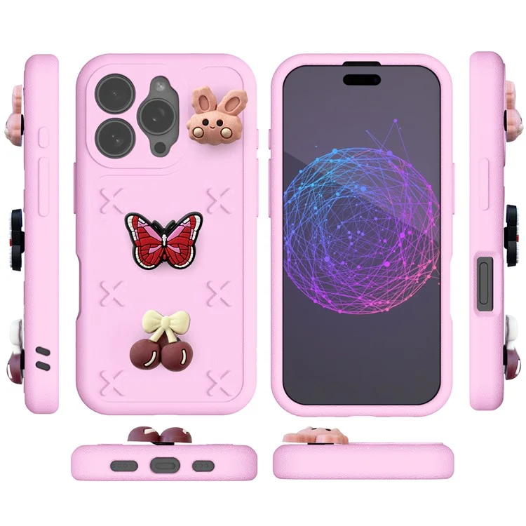 Capa para iPhone 16 Pro Max Série Floral de Borboleta Padrão 3D EVA Anti-queda - Rosa