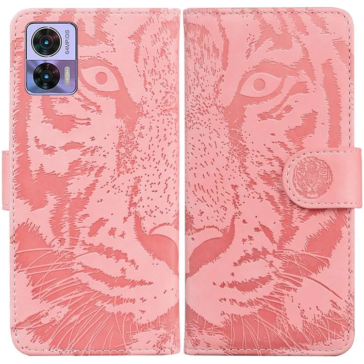 Für Motorola Edge 30 Neo 5G Drucken Tiger Muster PU Leder Schocksicherer Abdeckung Magnetischer Verschluss Telefon Stand Wallet Hülle - Rosa