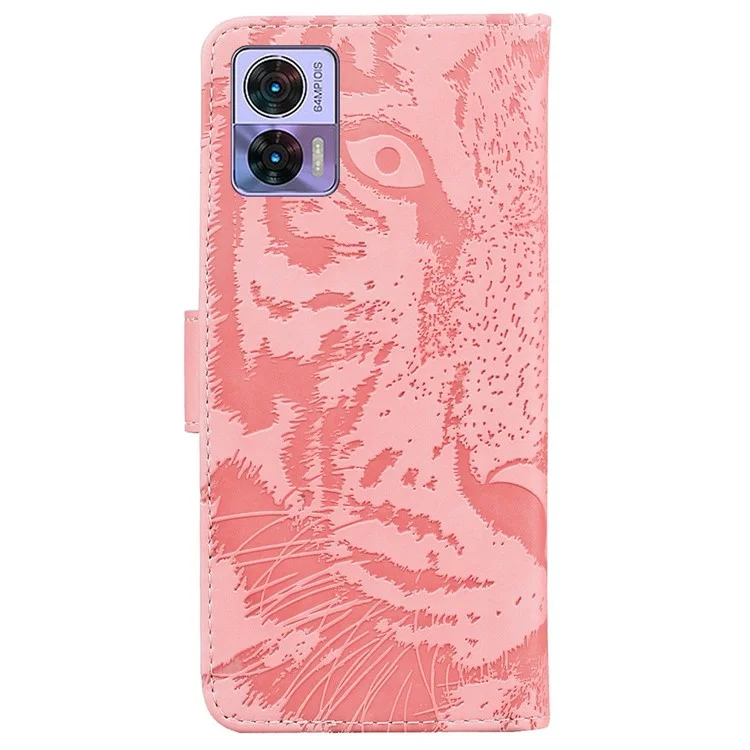 Für Motorola Edge 30 Neo 5G Drucken Tiger Muster PU Leder Schocksicherer Abdeckung Magnetischer Verschluss Telefon Stand Wallet Hülle - Rosa