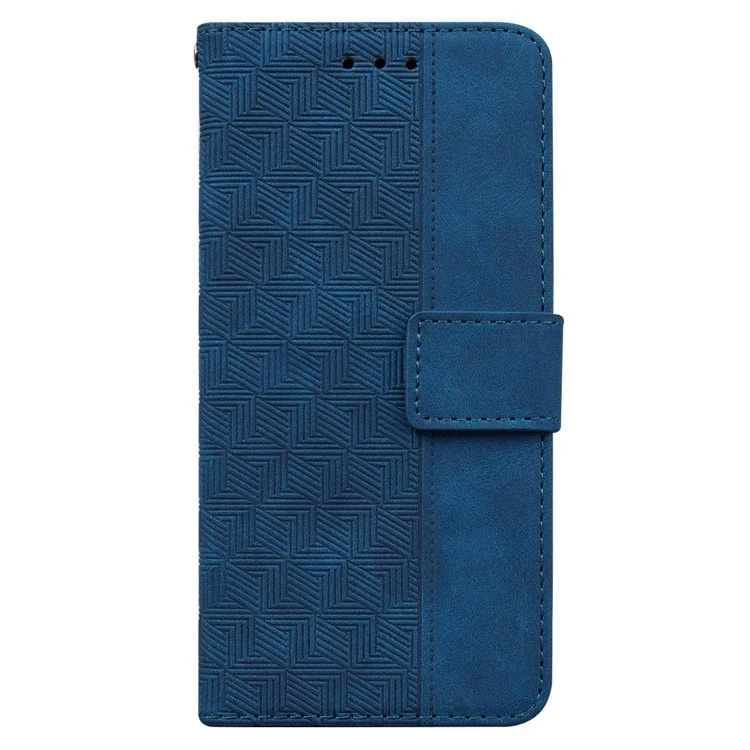 For Motorola Edge 30 Neo 5G Geometry Imprinted PU Leather Phone Shockproof Cover Flip Stand Wallet Case with Strap - Blue