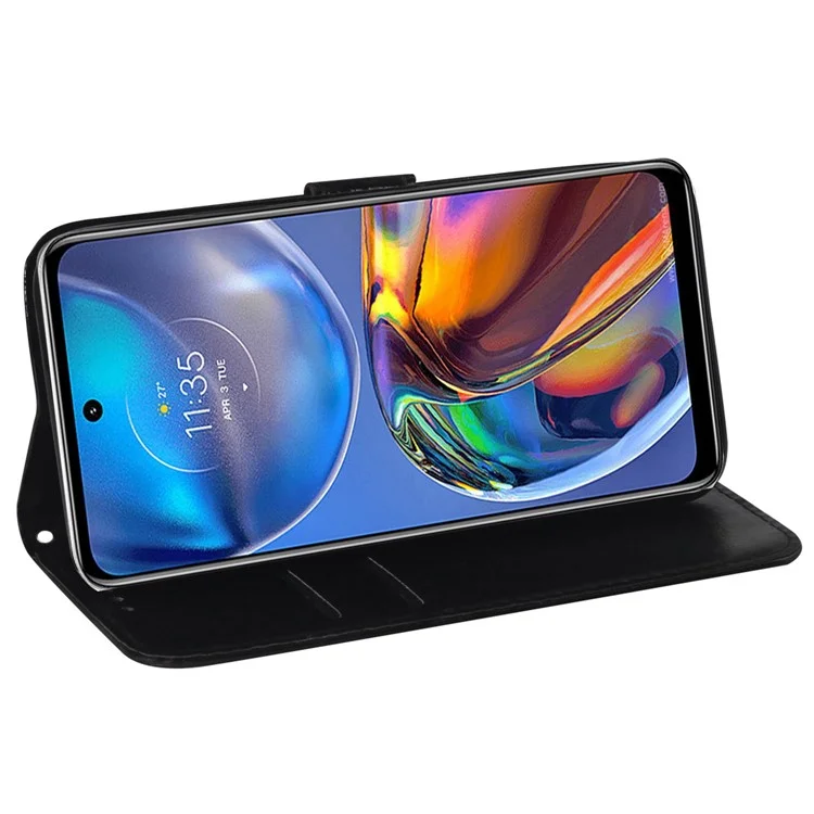 For Motorola Edge 30 Neo 5G Dazzling Flower Pattern PU Leather Protective Case Foldable Stand Phone Wallet Cover - Blue