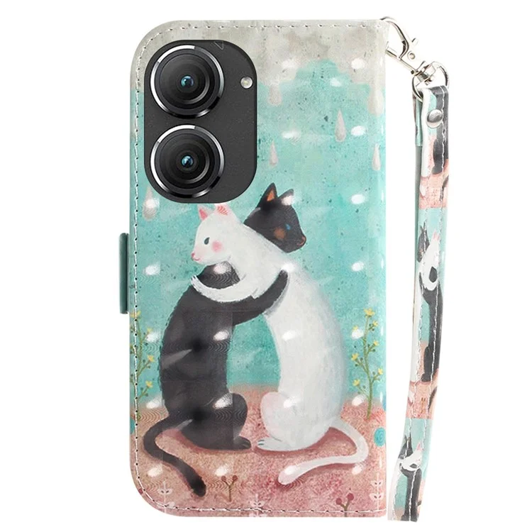 For Asus Zenfone 9 5G 3D Pattern Printing Wallet Phone Case PU Leather Stand Magnetic Flip Cover with Strap - Two Cats