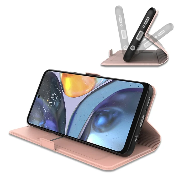 For Motorola Moto E15 4G / G05 4G Case Shockproof TPU Inner Shell Leather Phone Cover Card Slot - Rose Gold