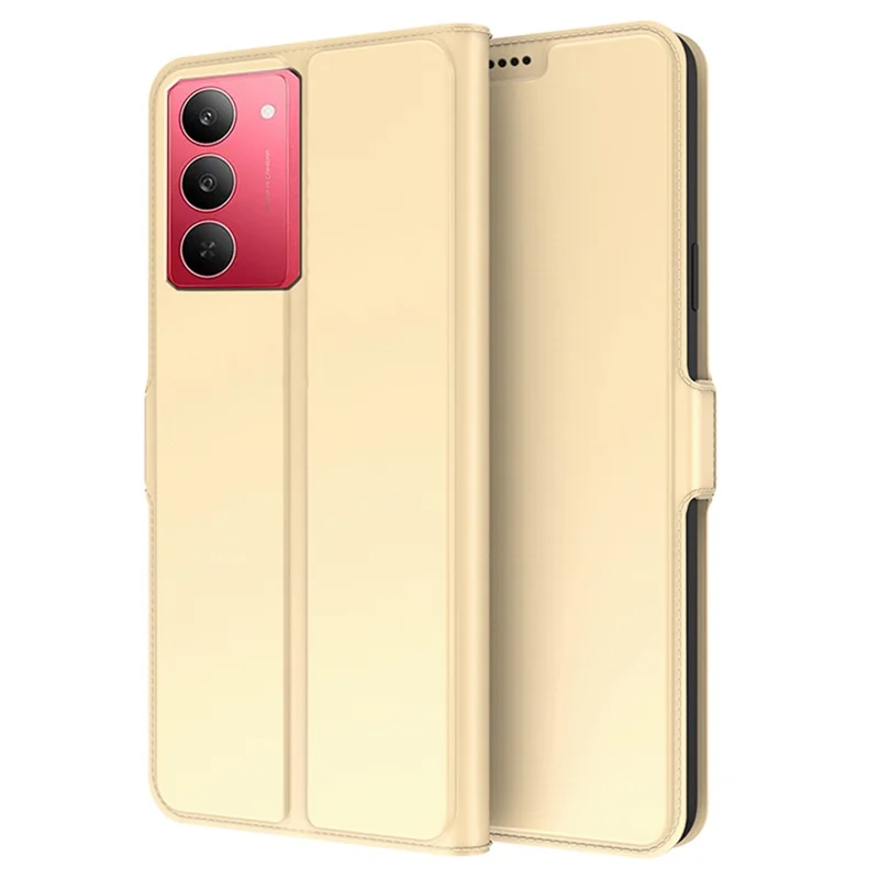 For Realme 14x 5G / V60 Pro 5G Case Shockproof TPU Inner Shell Leather Phone Cover Card Slot - Gold