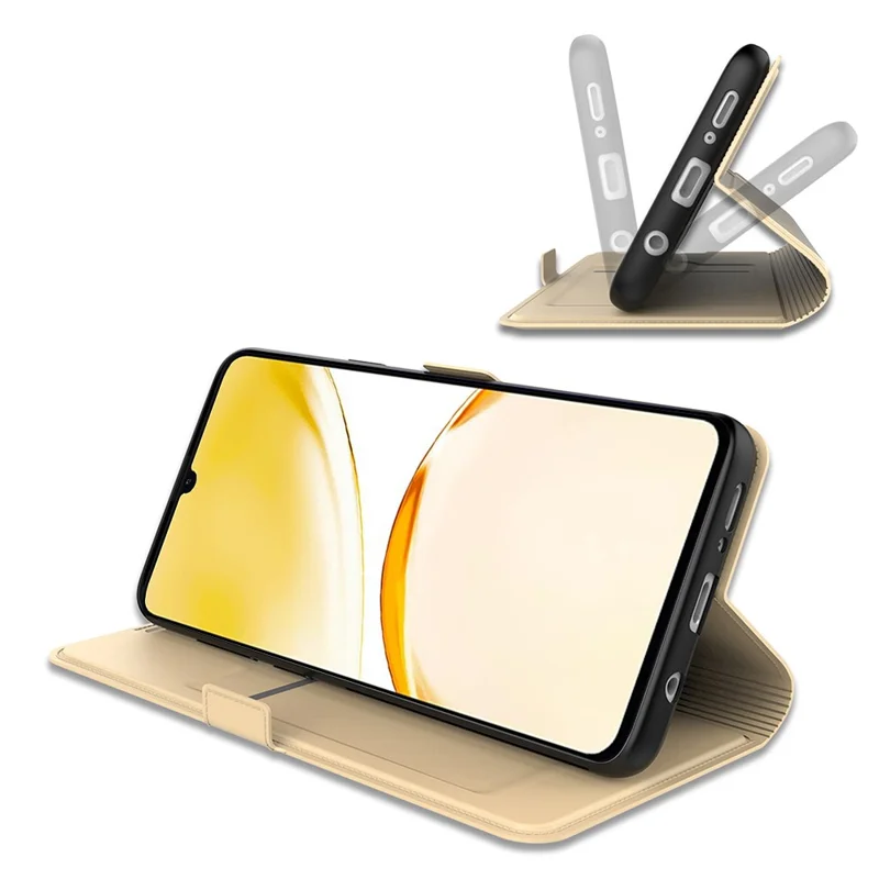 For Realme 14x 5G / V60 Pro 5G Case Shockproof TPU Inner Shell Leather Phone Cover Card Slot - Gold