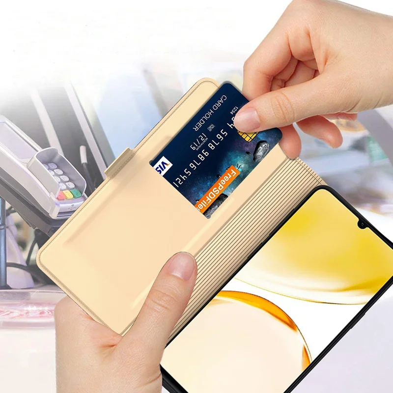For Realme 14x 5G / V60 Pro 5G Case Shockproof TPU Inner Shell Leather Phone Cover Card Slot - Gold